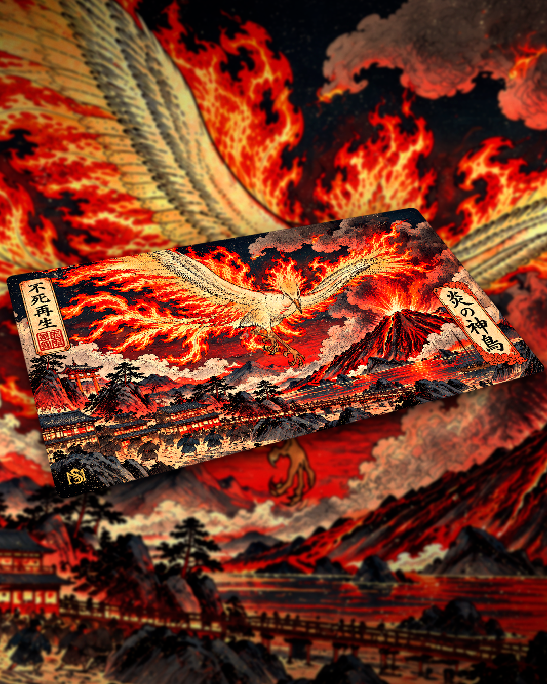 Playmat Moltres Leyendas Ancestrales II sobre mesa