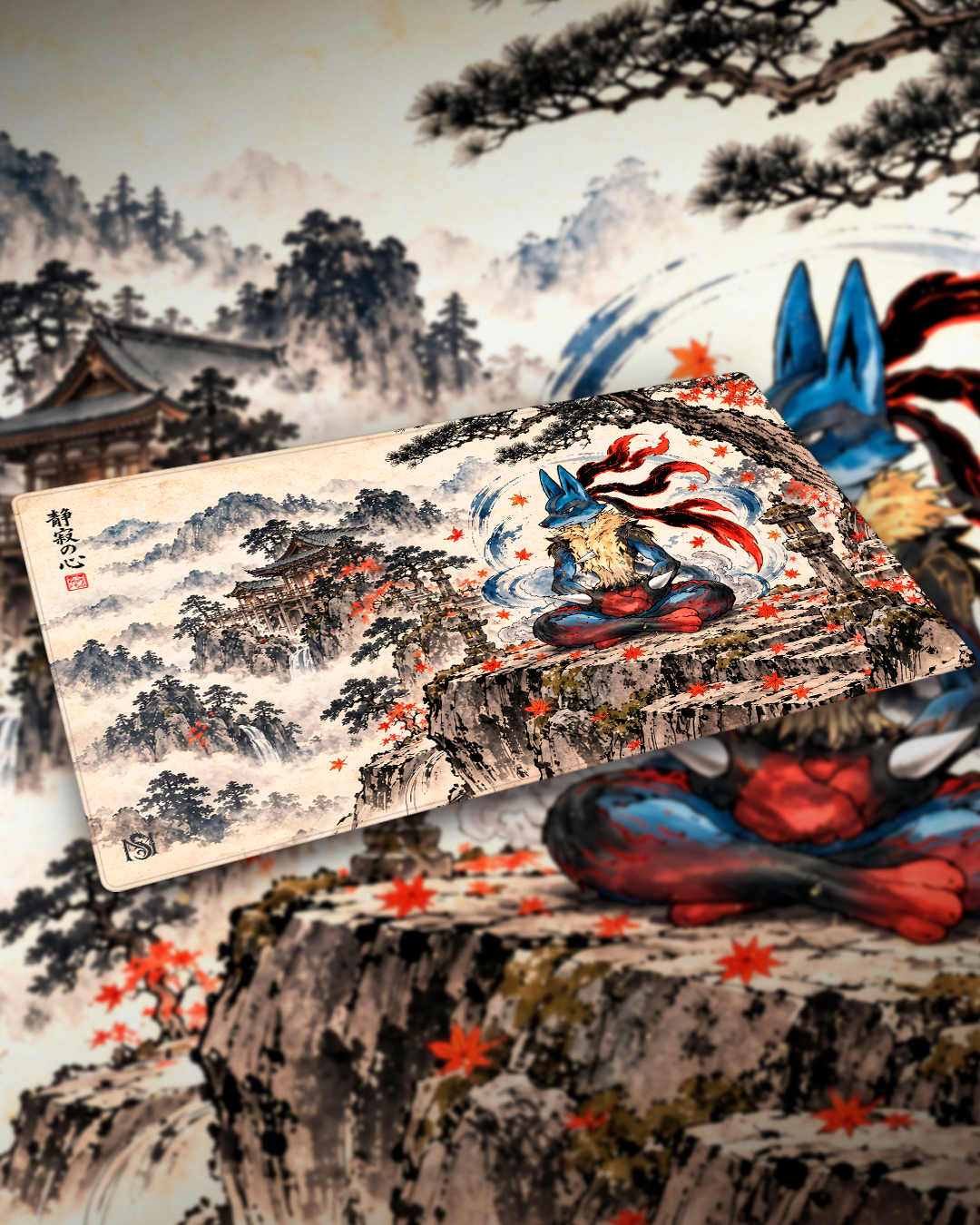 Playmat Lucario Leyendas Ancestrales II sobre mesa