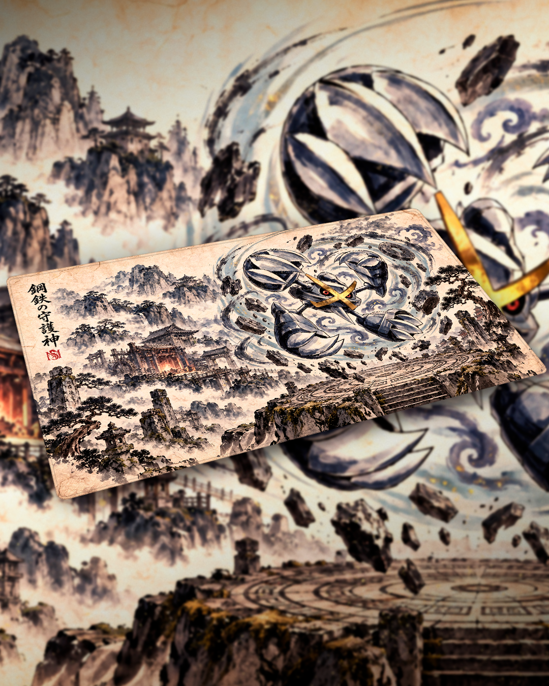 Playmat Metagross Leyendas Ancestrales II sobre mesa